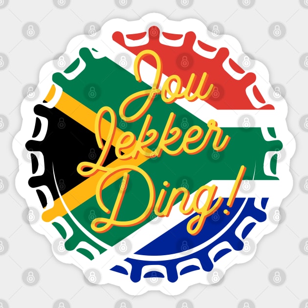 Jou Lekker Ding T-Shirt | Funny Bottle Cap South African Flag | Afrikaans Phrase | Ons Gaan Nou Braai Sticker by BraaiNinja